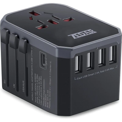 Afbeelding van Universele Wereldstekker met USB C en 4 Poorten 2000 Watt Internationale Reisstekker voor 150+ landen