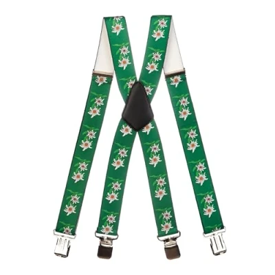 Afbeelding van Olata Heren Heavy Duty X Vorm Bretels met Edelweiss Patroon 4 cm. Donkergroen