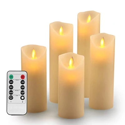 Afbeelding van OSHINE LED Kaarsen Vlamloze H (5.5&quot; 6.5&quot; 7&quot;8&quot;) D: 2.2 Echte Wax Batterij Pilaren, Realistische Dancing Sfeer en 10 Key Afstandsbediening met 24 Uur Timer Functie (Ivoor)