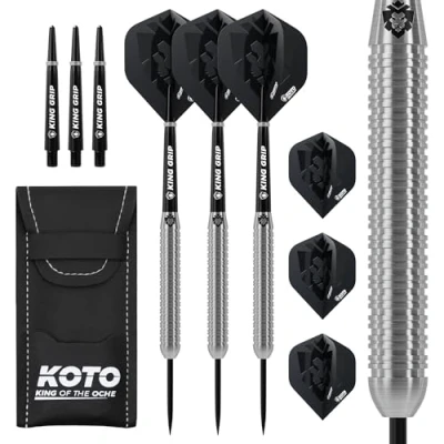 Afbeelding van KOTO Kingcontrol 90% Tungsten Darts, 24 Gram Steeltip Dartpijlen Van Wolfraam, Professionele Stalen Punt DartSet Met 3 Pijlen en 6 Shafts, Dart Wallet