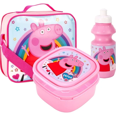 Afbeelding van PEPPA PIG Regenboog Lunch Set Broodtrommel Drinkbeker Schoudertas Lunchtas