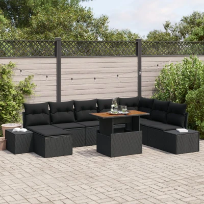 Afbeelding van vidaXL Tuinbankset Set van 9 Zwart Rattan delige tuin eetset