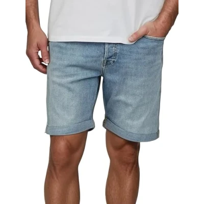 Afbeelding van JACK &amp; JONES JJIRICK Jeansshort voor heren, stretch, kort, regular fit, korte broek, bermuda shorts, zomer, denim, effen, zwart, blauw, S, M, L, XL, XXL, Blue Denim (12281168), M