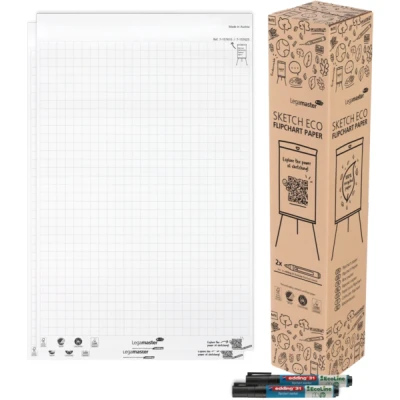 Afbeelding van Legamaster SKETCH ECO flipover papierblok raster 2 pak à 50 vel inclusief edding 31 EcoLine markers