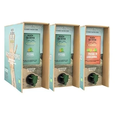 Afbeelding van NOMBRE PROPIO Verpakking biologische extra vierge olijfolie 6L Picual en 3L Picual+Arbequina Nieuwe oogst 24 25 100% Spaans Bag in Box formaat Rijk aan polyfenolen 9L EVOO
