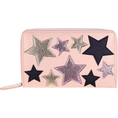 Afbeelding van Multifunctionele modieuze clutch / telefoontasje van glad kunstleer met op de voorkant mooie glimmende sterren. Wordt afgesloten een rits rondom. Voor uzelf of als cadeau.