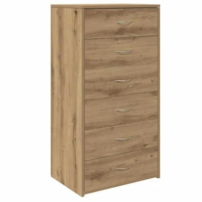 Afbeelding van Dressoir met 6 lades 50x34x96 cm bewerkt hout artisanaal eiken