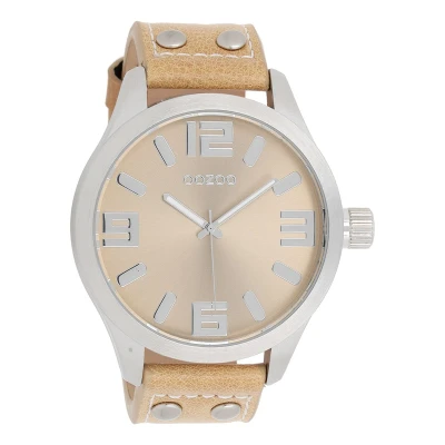 Afbeelding van OOZOO Timepieces Zilverkleurige horloge met beige leren band C1005