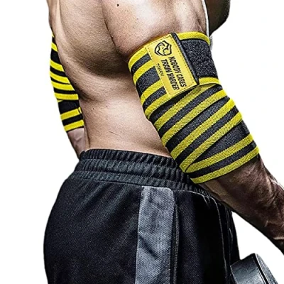 Afbeelding van elastische elleboogbeschermers voor gewichtheffen (1 paar), 119,4 cm elleboogbrace en compressie gewichtheffen, fitness, training gymnastiek