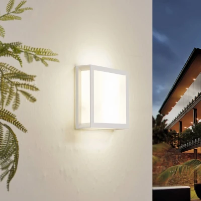 Afbeelding van Lindby buitenwandlamp Sivana, wit, aluminium, 26 cm x
