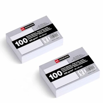 Afbeelding van Miquelrius Indexkaarten, 200 g/m², leerkaarten en voorbereidingskaarten voor opposities, verpakking met gladde indexkaarten notities, afmetingen 95 x 65 mm, flashcards, school