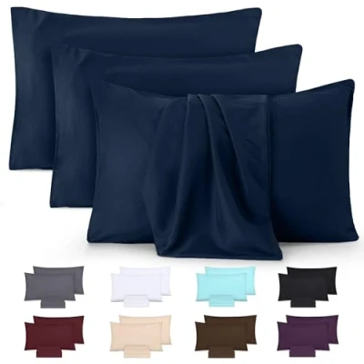 Afbeelding van Utopia Bedding Kussensloop (Set van 4) Makkelijk te onderhouden Zachte geborstelde microvezel Krimp en vervagingsbestendig (Marine, 75 x 50 cm)