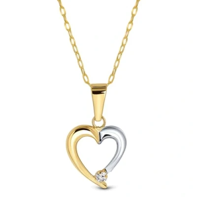 Afbeelding van Miore gouden Damesketting met Bicolor Witgoud &amp; Geelgoud Hanger Liefde Hart bezet Solitair briljant geslepen Zirkonia Steen CZ 0.12 Ct Haslketting uit 9 Karaat (375) Goud, 45 cm lang