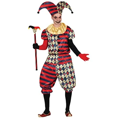 Afbeelding van Guirca Harlequin Kostuum Niet Zo Grappige Harley Kijn Man Blauw, Rood, Wit / Beige Maat 46 48 Halloween Verkleedkleding