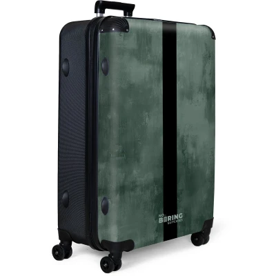 Afbeelding van NoBoringSuitcases.com® Koffer groot Reiskoffer lichtgewicht Groene betonlook met zwarte streep Rolkoffer 4 wielen Grote trolley XL 98 liter bagage