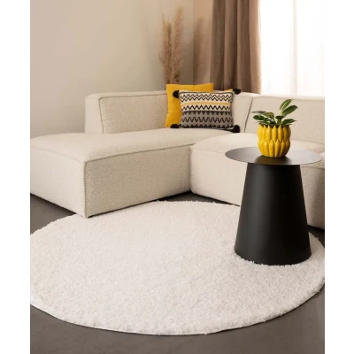 Afbeelding van Rond Hoogpolig Vloerkleed Shaggy Trend Effen Wit 120 Cm