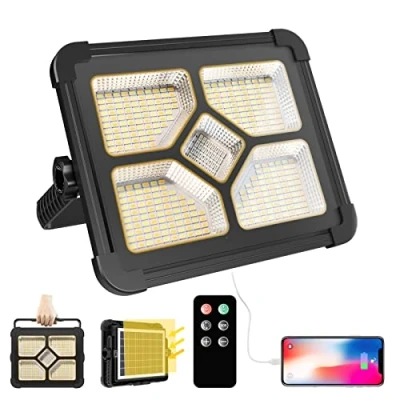 Afbeelding van Led spot, oplaadbaar, 200 W, met afstandsbediening, werklicht, draagbaar, zonnepaneel, 20600 mAh, USB, voor camping, bouwplaats, garage