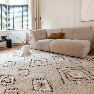 Afbeelding van Berber Vloerkleed Hoogpolig Grijs/Beige Ikat Interieur05