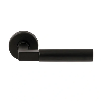 Afbeelding van Hardbrass Deurkruk Ottawa op rond rozet 4mm dun zwart