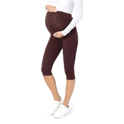 Afbeelding van BE Mammy BE20 229 LE Dames Capri Zwangerschapsleggings 3/4 Lengte Katoen Elasthan Yogabroek Bruin 4XL