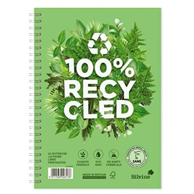 Afbeelding van Silvine Notebook, A5+, gerecyclede dubbele draad, 120 gelinieerde pagina&#039;s van 100% gerecycled papier. Ref R103 (212 x 148 mm)