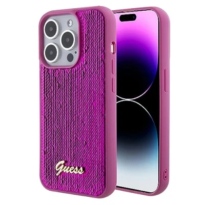 Afbeelding van Guess Sequins Script Logo Back Case Geschikt voor Apple iPhone 15 Pro (6.1&quot;) Magenta