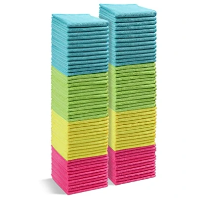 Afbeelding van HOMEXCEL Microvezeldoek, 100 stuks reinigingsdoek, microvezel reinigingsdoeken met 4 kleuren assortiment, 29 x cm (groen/blauw/geel/roze)