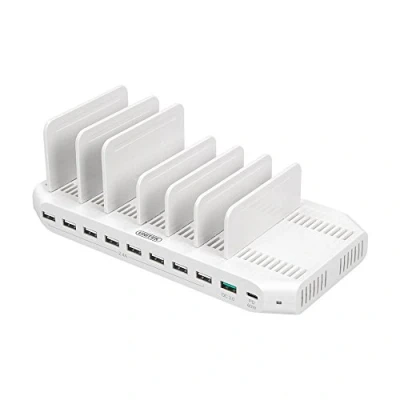 Afbeelding van UNITEK USB laadstation 10 poorten, oplader met dockingstation/organizer voor iPhone, smartphone, tablet, 1x QC 3.0 160 W, type C/universeel Y 2190
