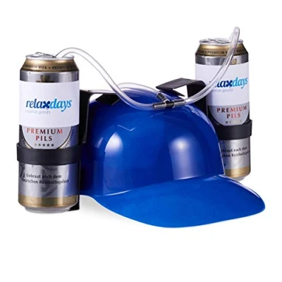 Afbeelding van Relaxdays drinkhelm voor 2 blikjes helm bierhelm met slang zuiphelm voetbal blauw