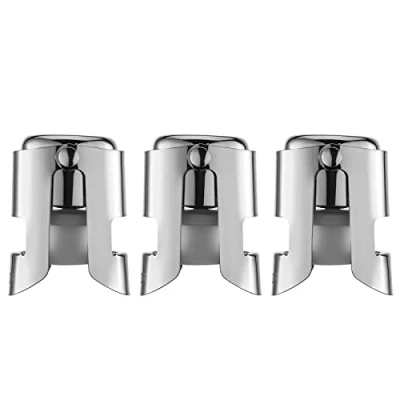 Afbeelding van WOTOR champagne stoppers met roestvrijstalen spaarder voedselveilige siliconen, lekvrij, vers houden, geschikt voor champagne, cava, prosecco en mousserend (3 stuks zilver)