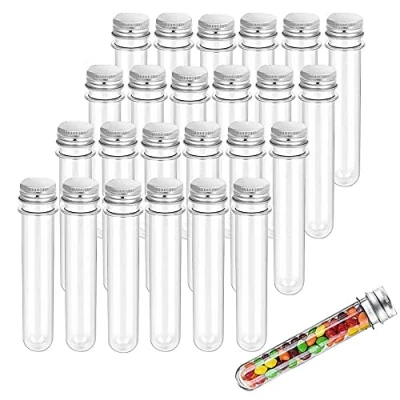 Afbeelding van Voarge 25 stuks plastic reageerbuisjes, cadeau, monsterbuisjes met doppen, 40 ml kunststof reageerbuisjes schroefdeksel, doppen voor laboratorium, hoofddecoratie (transparant)
