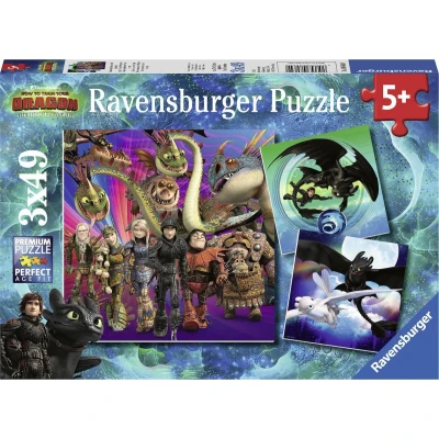 Afbeelding van Ravensburger puzzel Dragons 3 Drie puzzels 49 stukjes kinderpuzzel