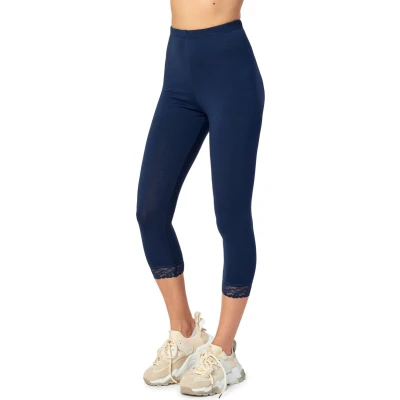 Afbeelding van Merry Style MS MS10 224 LE Dames Capri Leggings met Kant Sport Vrijetijdsbroek 3/4 Lengte Katoen Marineblauw S