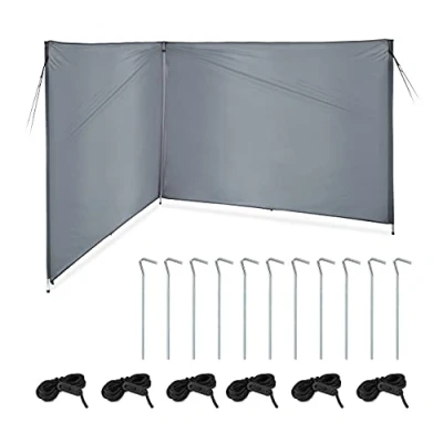 Afbeelding van Relaxdays windscherm camping zichtdoek strand polyester met stangen 1,5 x 4 meter