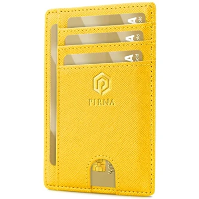 Afbeelding van Slanke Portemonnee voor Heren RFID Blokkerende Minimalistische Kaarthouder en Dames met Geschenkdoos, Slim Wallet Card Holder Geel