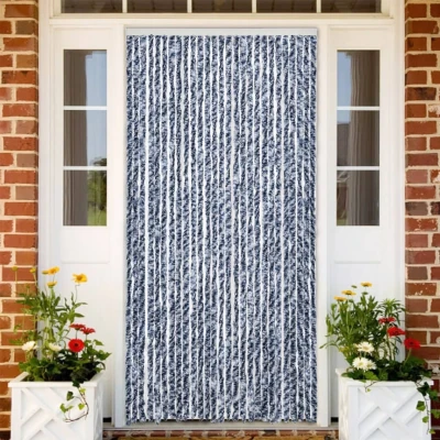 Afbeelding van Vliegengordijn 100x230 cm chenille blauw en wit
