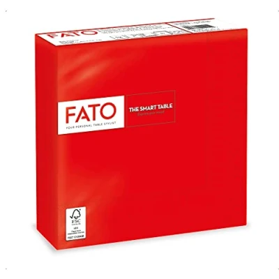 Afbeelding van FATO Set van 50 wegwerppapieren servetten, ideaal voor maaltijden en dressoirs, afmetingen 33 x 33, 4 2 vouwen, kleur rood, 100% pure cellulose, FSC gecertificeerd