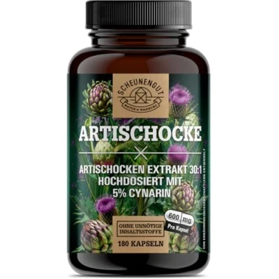 Afbeelding van artisjok extract 2400 mg dagelijkse dosis met 5% cynarine belangrijk: 30:1 (= 72000 artisjock) I 180 capsules hoge laboratorium getest &amp; veganistisch DE SCHEUNENGUT®