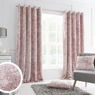 Afbeelding van Catherine Lansfield Verpletterd fluweel 168 x 137 cm gevoerd gordijn met oogjes twee panelen blush roze