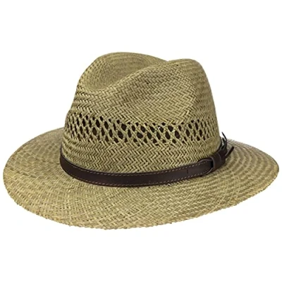 Afbeelding van Lipodo Classic Traveller Strohoed Leren Band Dames/Heren Made in Italy hoed zomer voor Lente/Zomer XL (60 61 cm) naturel