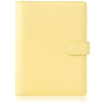Afbeelding van HAUTOCO A5 ringmap van PU leer, omslag voor navulbaar papier, notitieboek, planner, organizer, ringband met magnetische sluiting, geel