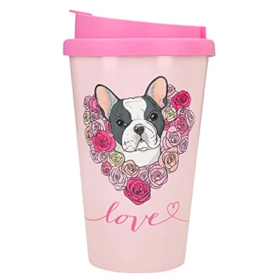 Afbeelding van Depesche 2180.005 to Go beker van kunststof met spreuk, 350 ml, Love Franse bulldog, meerkleurig
