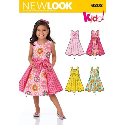 Afbeelding van New Look NL6202 naaipatroon voor jurken en riem meisjes, 22 x 15 cm