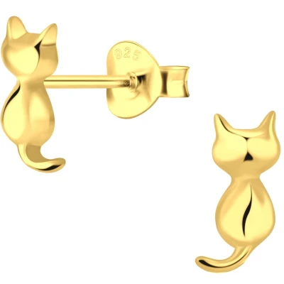 Afbeelding van JoyS Zilveren kat poes oorbellen 5 x 10 mm gold plated sterling zilver 925