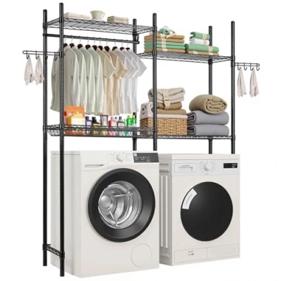 Afbeelding van VEVOR Opbergrek boven wasmachine/droger, dubbele rij, 4 lagen, zwart