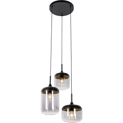 Afbeelding van QAZQA Hanglamp zwart met goud en smoke glas 3 lichts rond Kyan