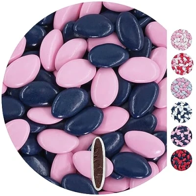 Afbeelding van EinsSein 1kg chocolade dragees Mix roze donkerblauw bruiloft chocoladebollen choco choups omhuld confetti rokante koekjes candy bar candybar geboorte communie geschenken voor gasten dopen