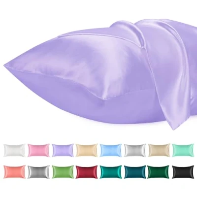 Afbeelding van Lirex 2 Pack Satijnen Kussenslopen, Standaard Formaat Zacht Effen Kleur Microfiber Kussensloop, Envelop Sluiting Kreukvrij Vervagingsbestendig Ademend (40x60 cm, Lichtpaars)