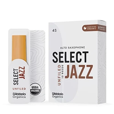 Afbeelding van D&#039;Addario Organic Select Jazz Unfiled Alto Saxofoon Bladeren Het eerste en enige biologische riet 4 zacht, 5 verpakkingen