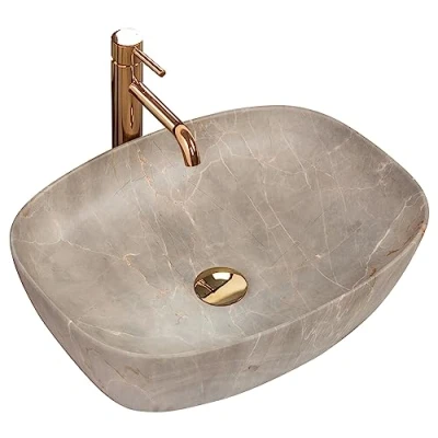 Afbeelding van REA Freja Opzetwastafel Waskom 51 x 39.5 14 cm Beige Stonelook